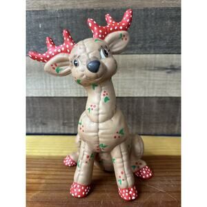 Vintage Kimple Hand Painted Christmas Holiday Deer Statue 10”